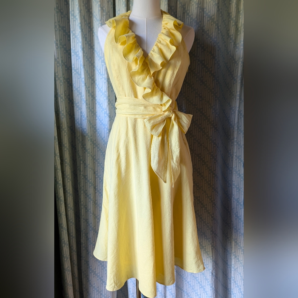 American Living Ruffled Yellow Linen Dress Women's 4
